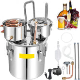 Alcohol Still, 13.2Gal / 50L Stainless Steel Water Alcohol Distiller Copper Tube Home Brewing Kit Build-in Thermometer for DIY Whisky Wine Brandy, Silver